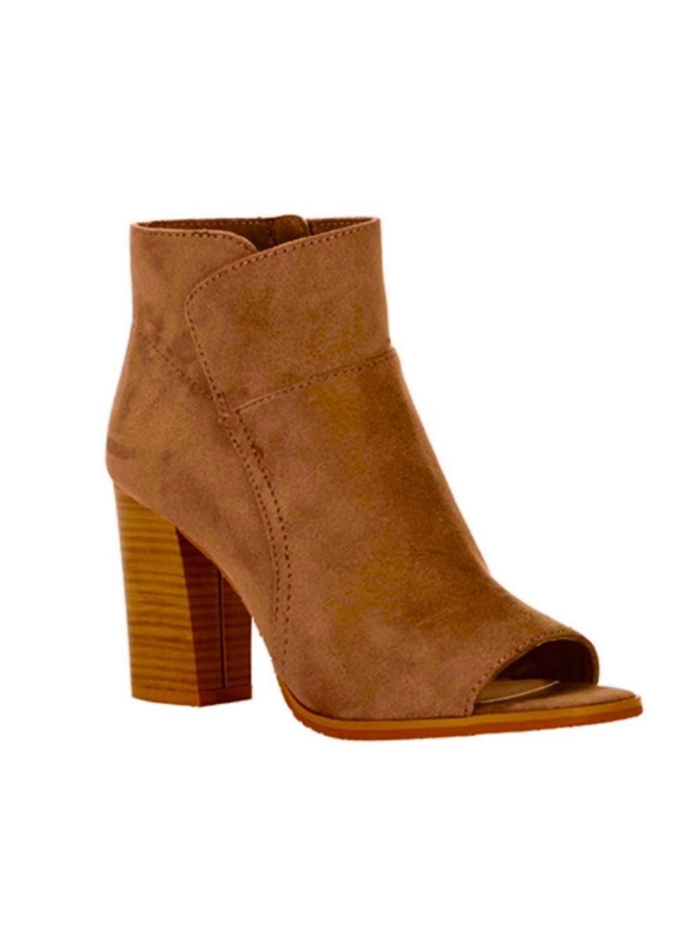 Melrose Ave Juicy Suede Peep Toe Ankle Vegan Booties Cognac/Brown 6 NWT